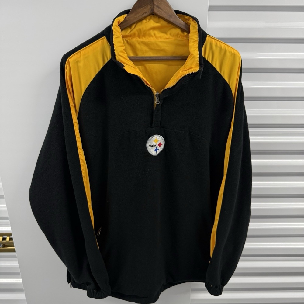 Pittsburgh Steelers Reversible Fleece Jacket XXL NFL 1/4 Zip Black Yellow